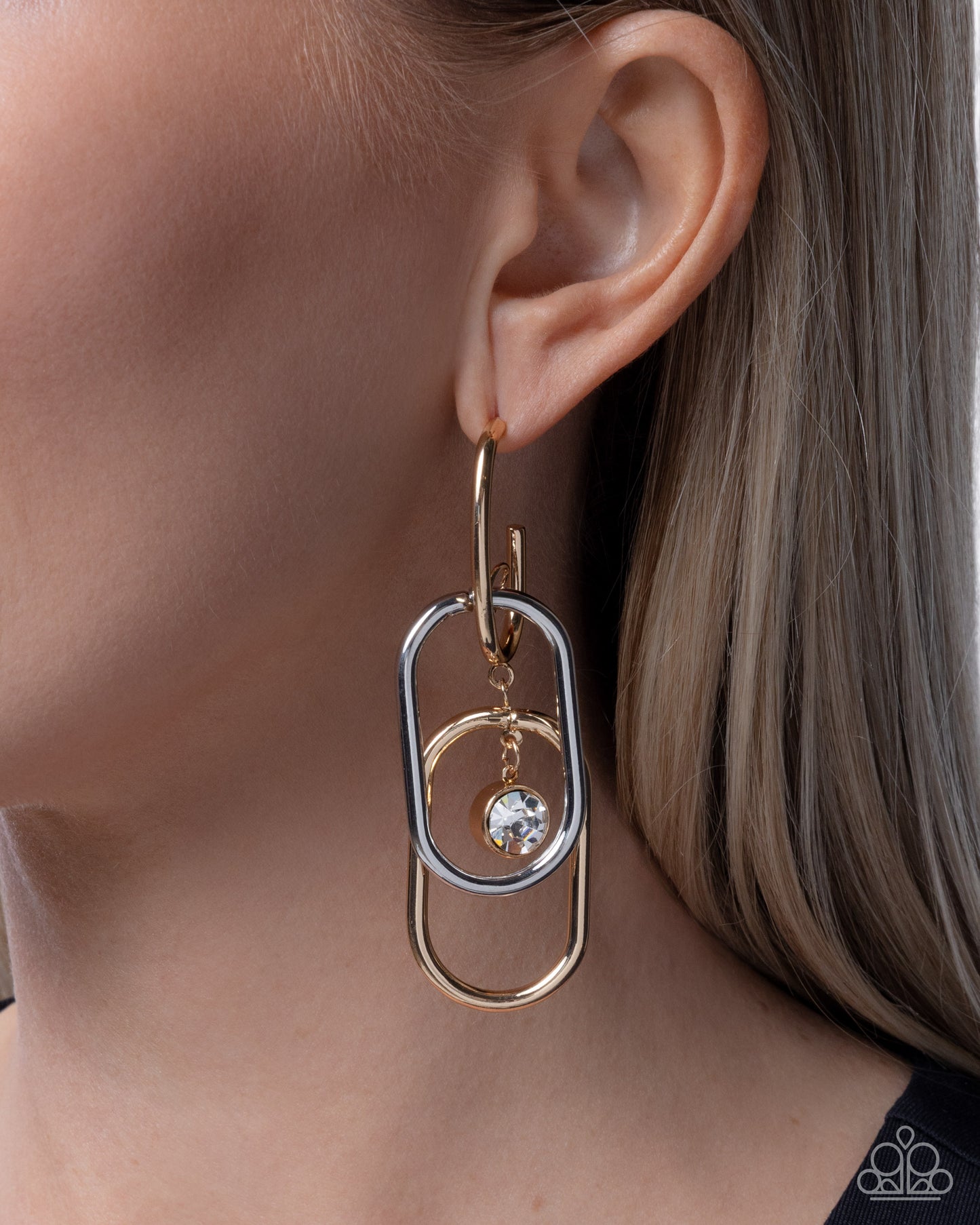 Luminescent Legato mixed-metal linked drop earrings with gold, silver and rhinestone accents by Jewelry by Bretta