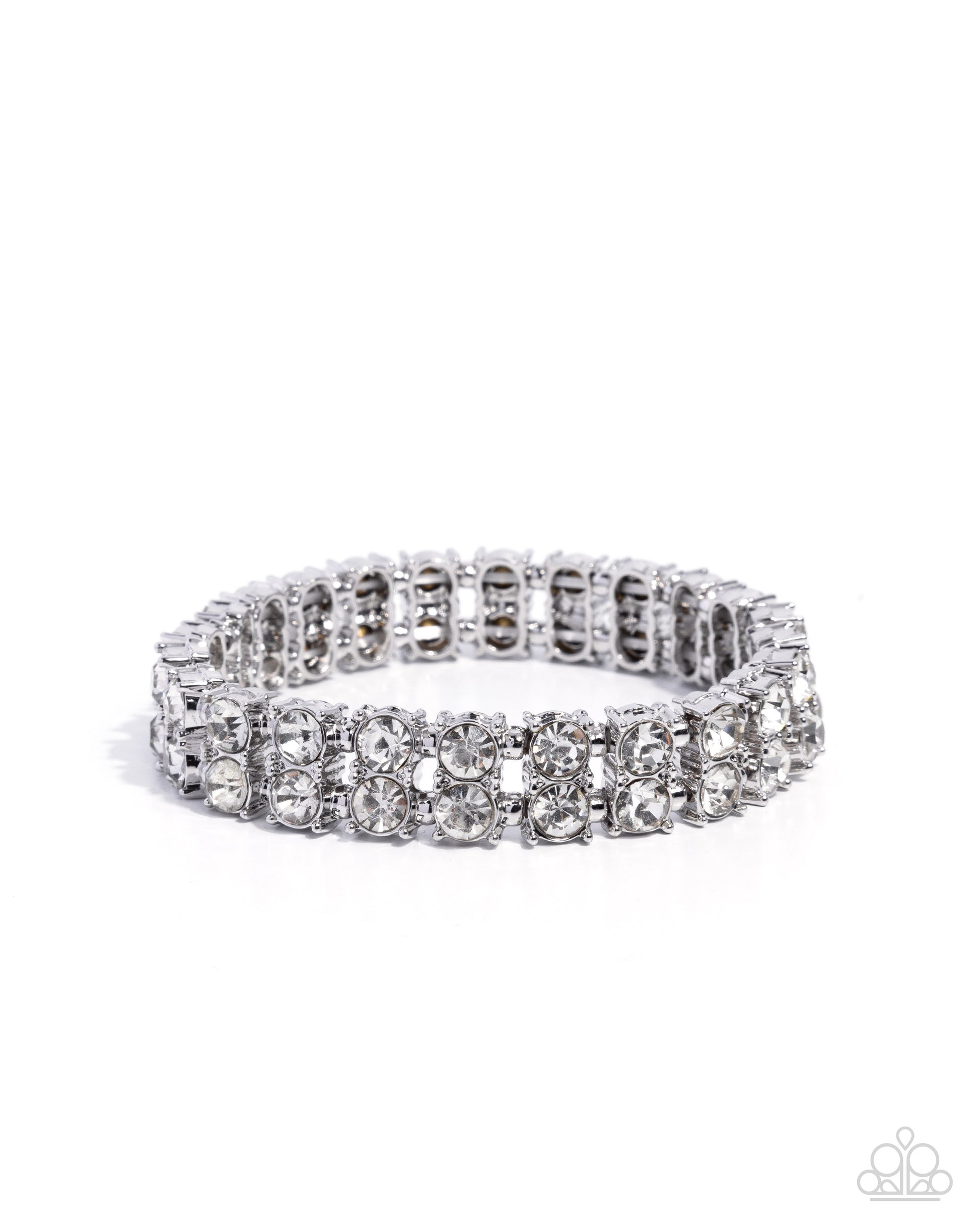 Silver bracelet with clear stones on a white background