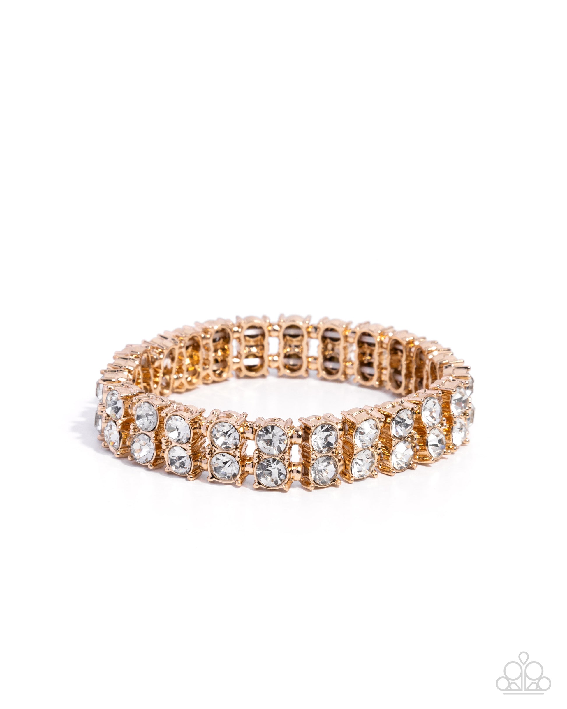 Rose gold bracelet with clear stones on a white background