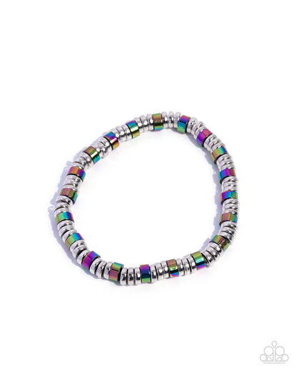 Multicolored beaded bracelet on a white background