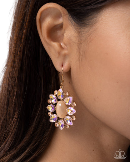 Impressive Array gold rhinestone fishhook earrings by Paparazzi Accessories