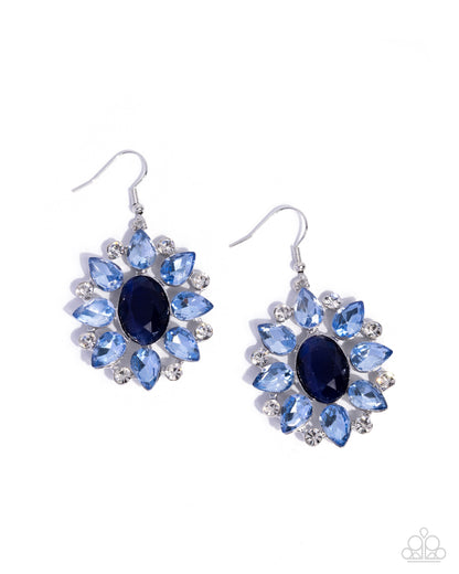 Impressive Array blue gem and white rhinestone fishhook earrings