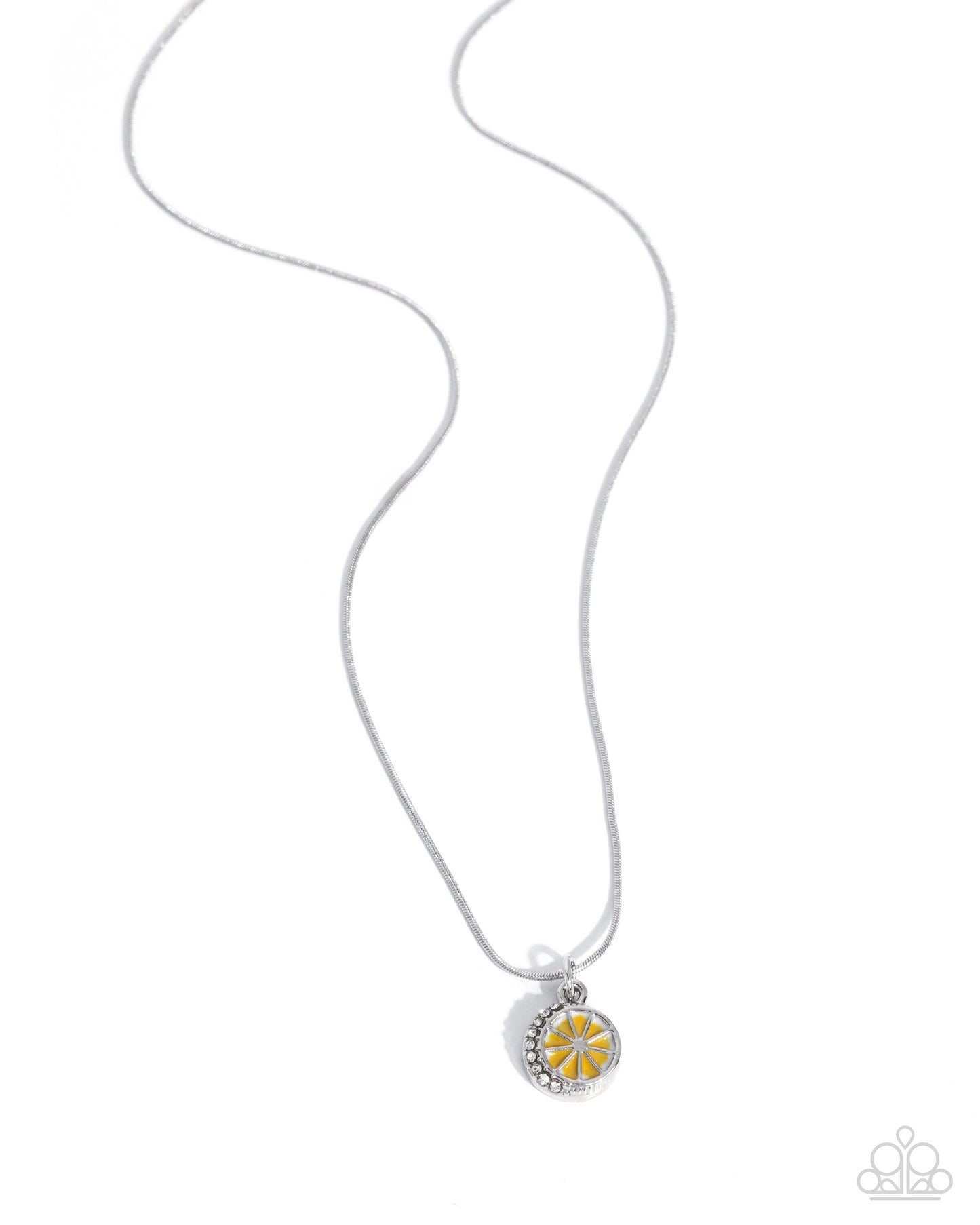 Necklace with a sunflower pendant on a white background