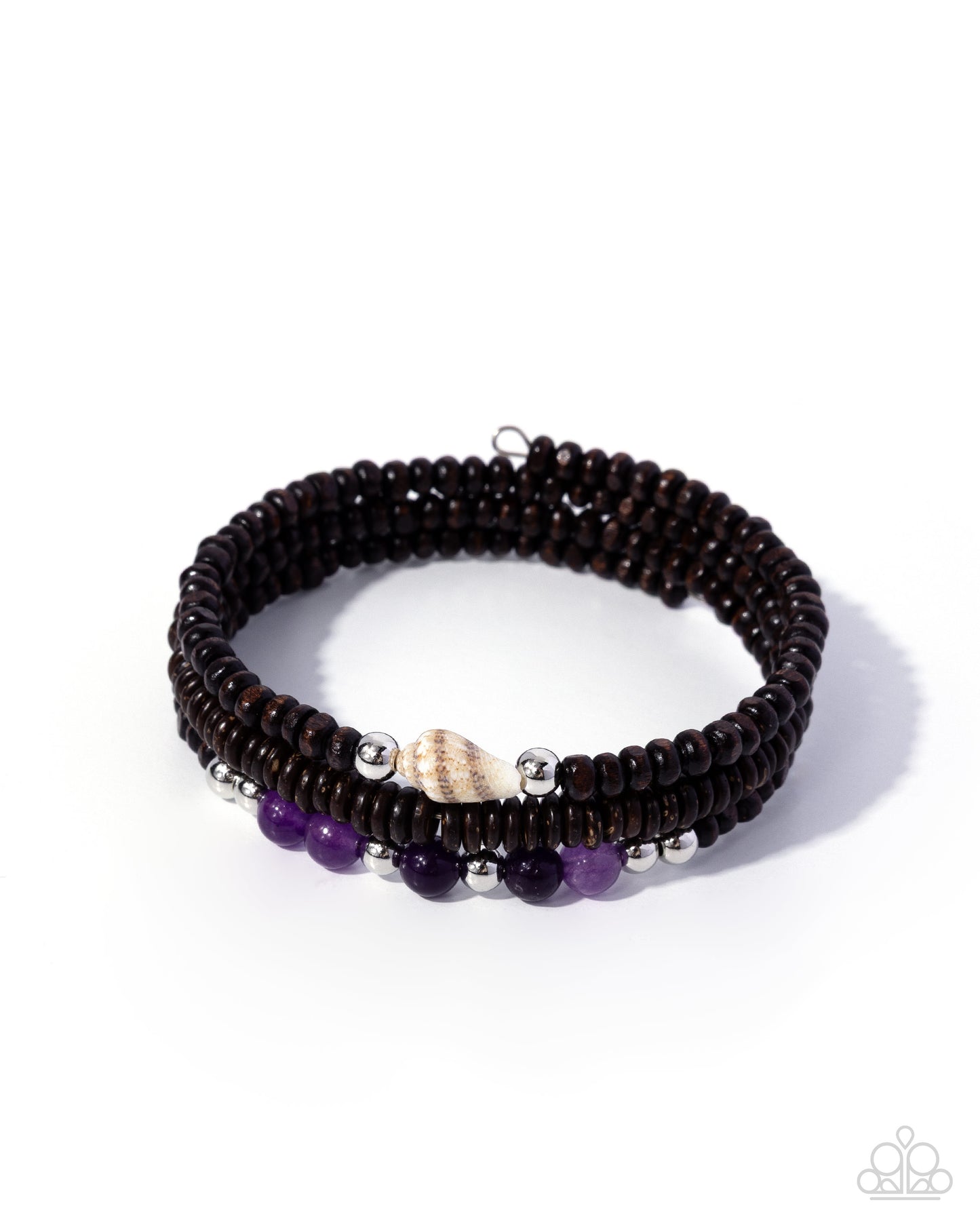 Black beaded bracelet with silver accents on a white background