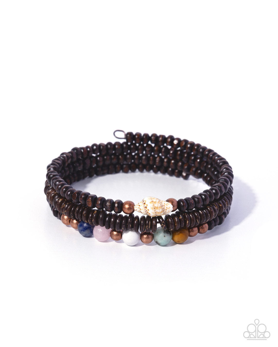Multistrand beaded bracelet with various colored beads on a white background