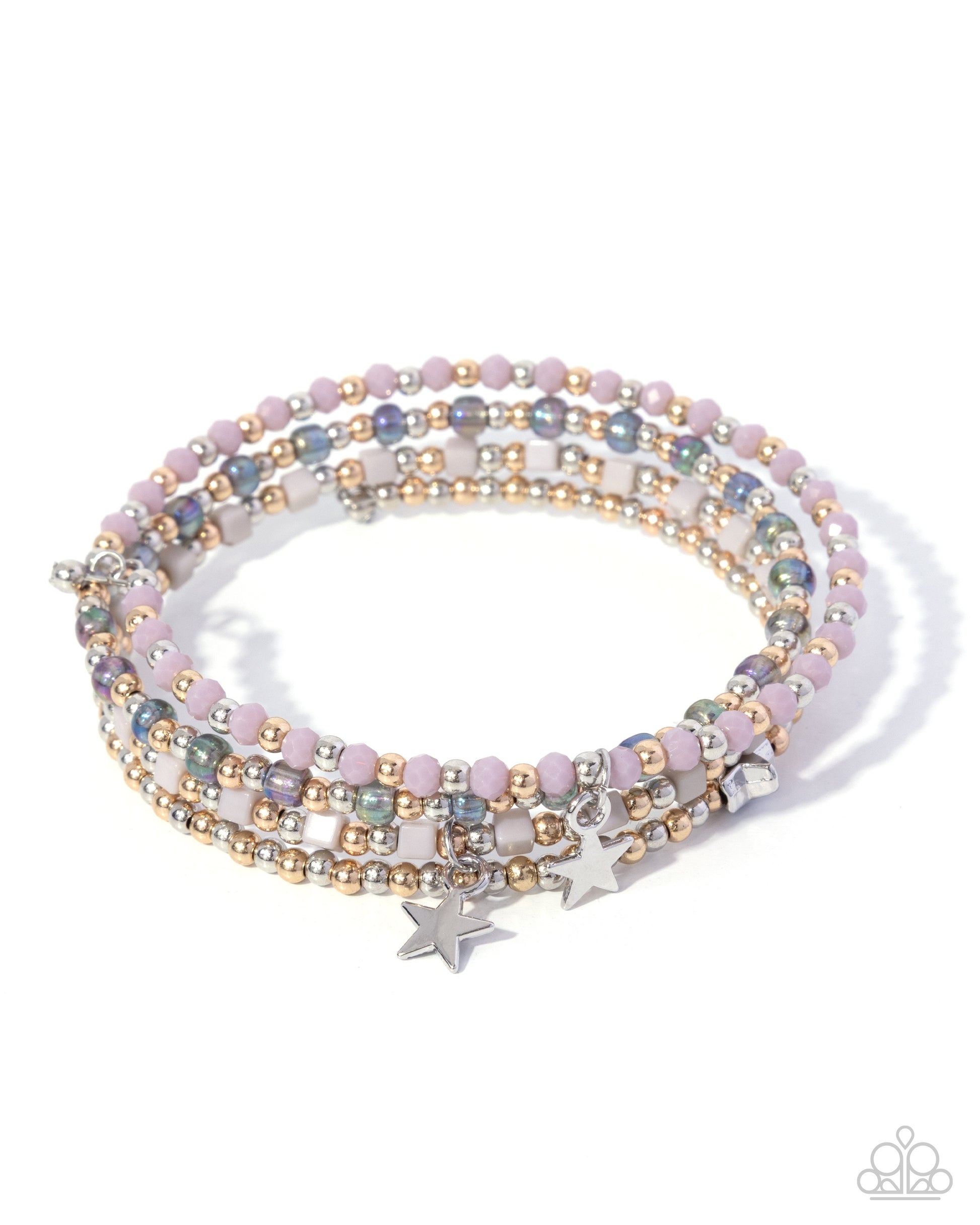 Multistrand beaded bracelet with star charms on a white background