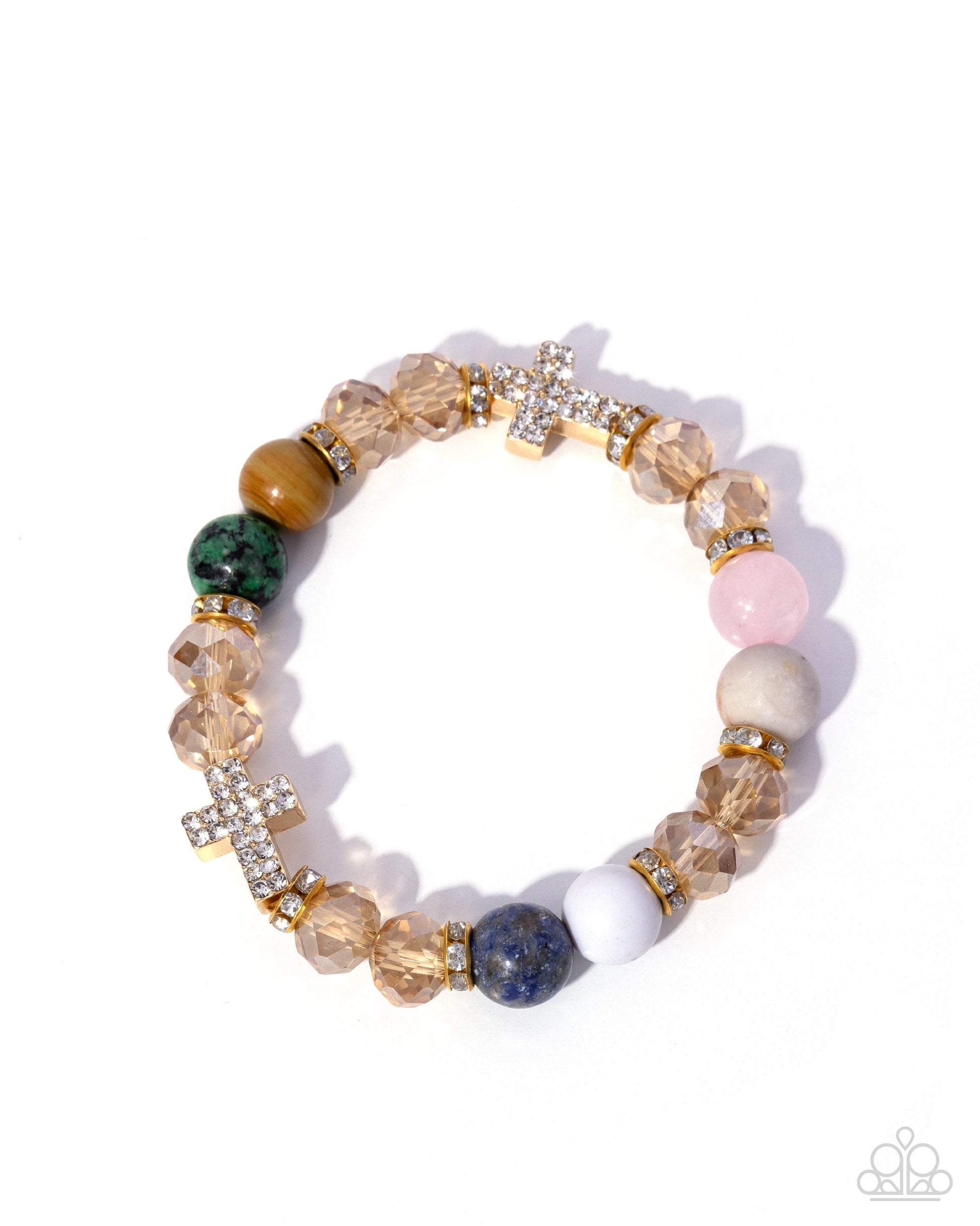 Multicolored beaded bracelet on a white background