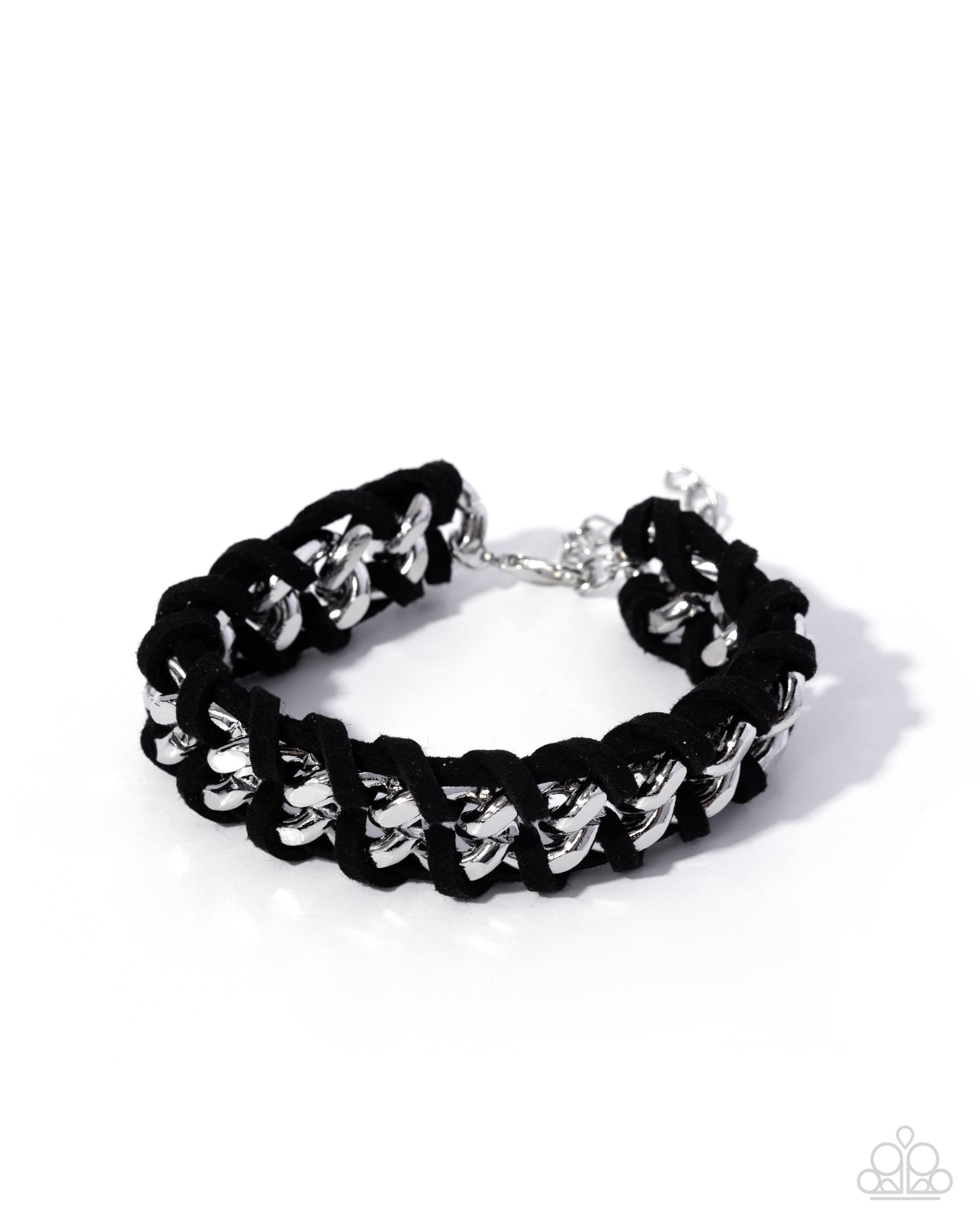 Black and silver chain bracelet on a white background