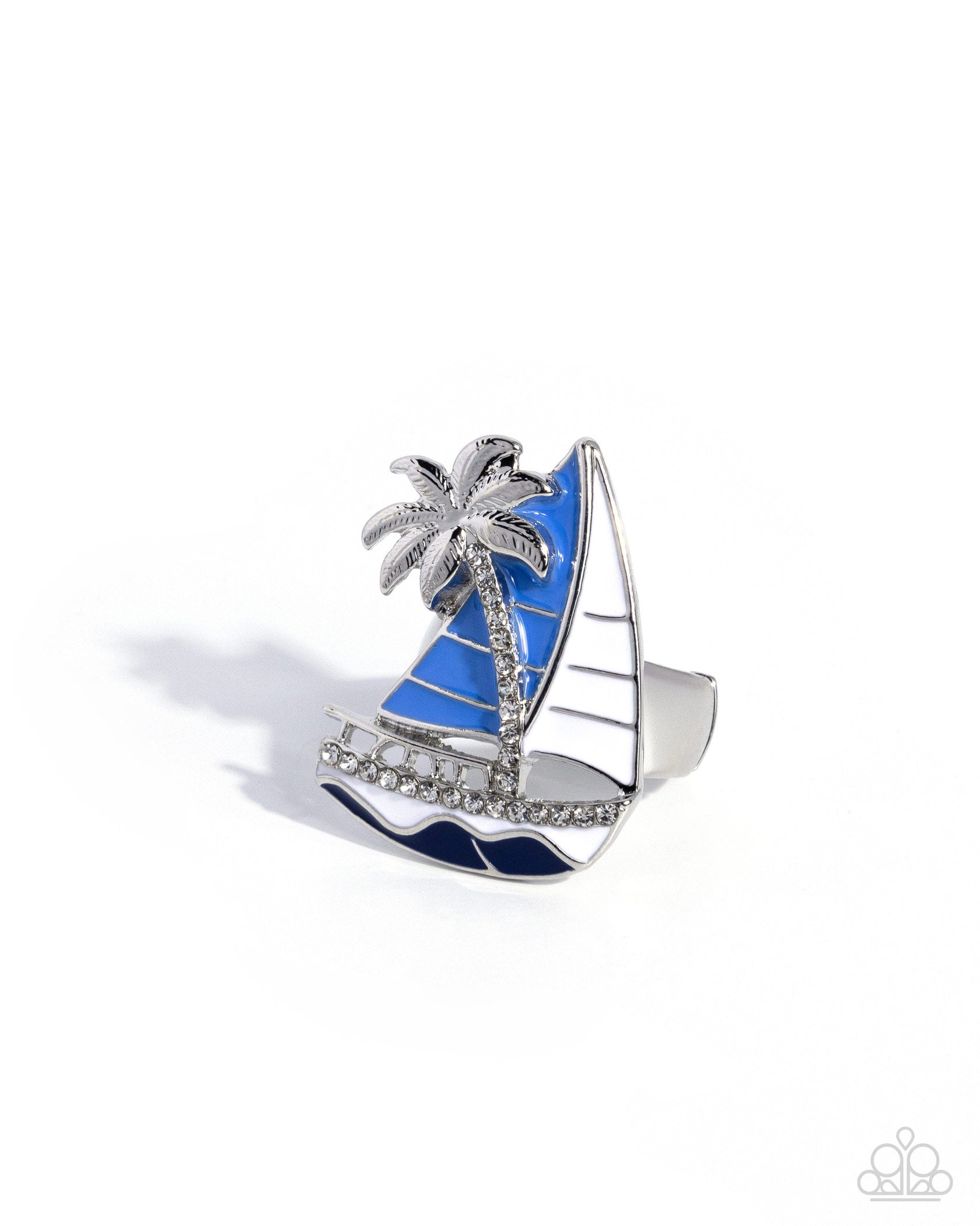 Sailboat brooch with palm tree on a white background