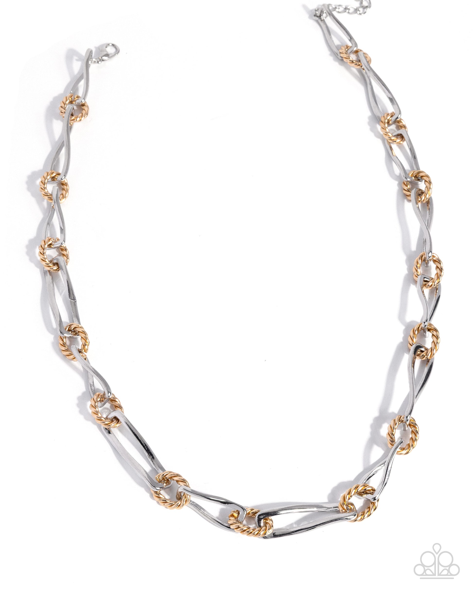 Necklace with white and gold links on a white background