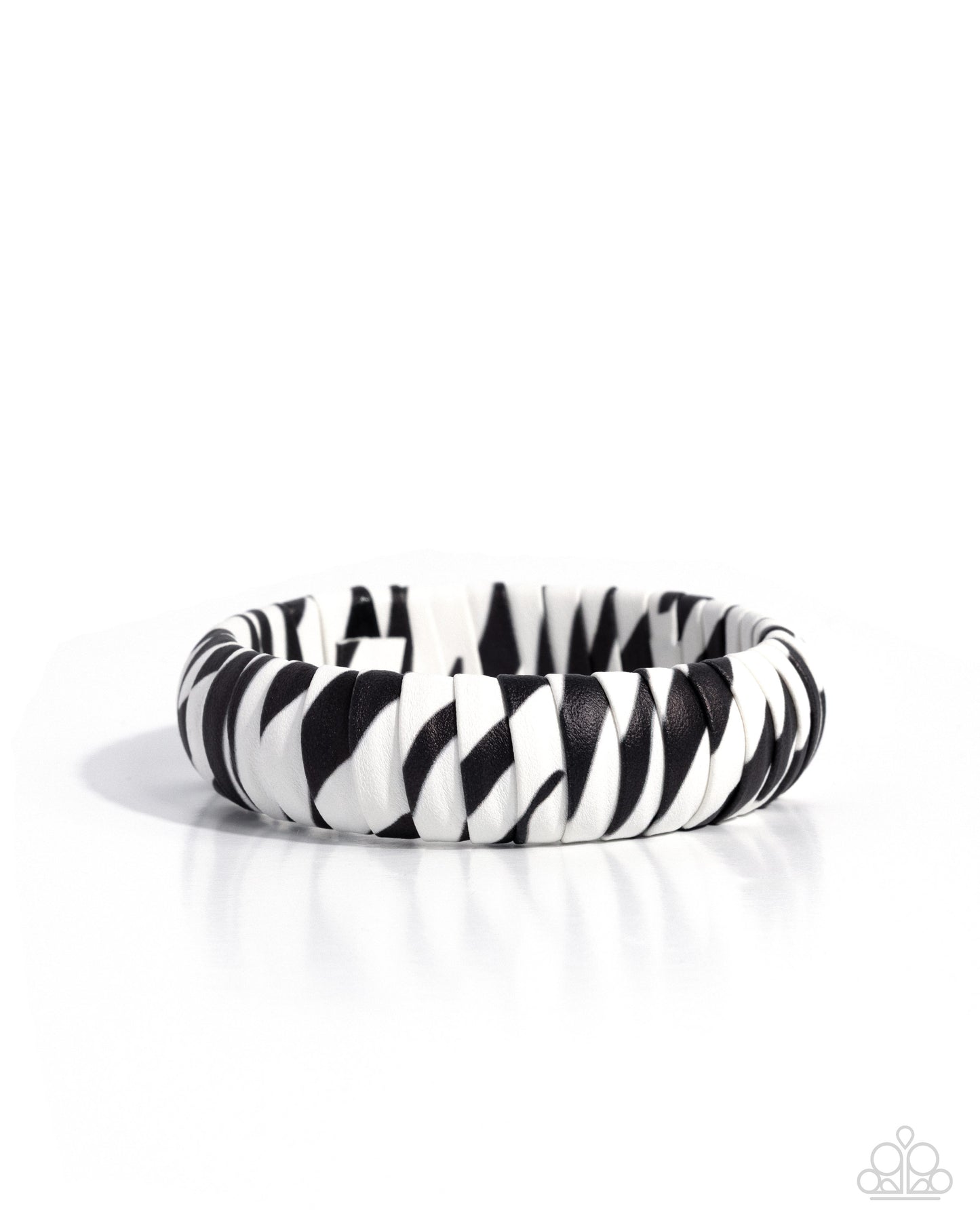 Black and white zebra-patterned bracelet on a white background