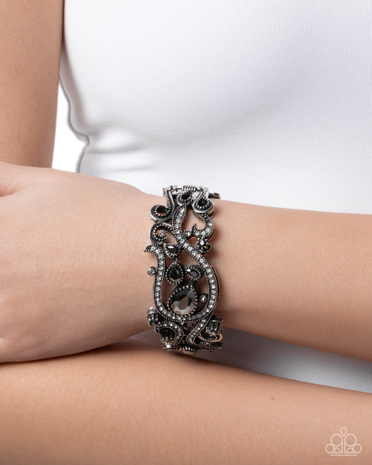 Silver filigree statement bracelet with hematite gems and rhinestones, Ornate Option | Jewelry by Bretta