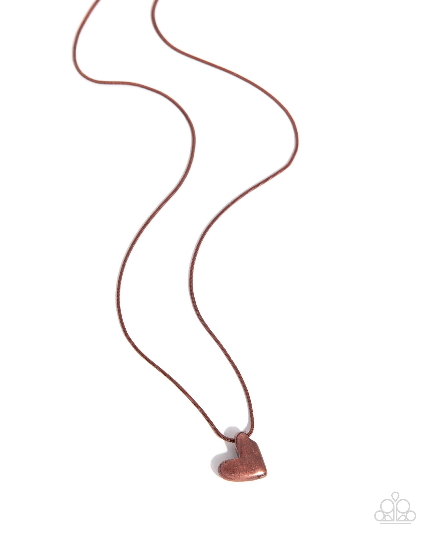 Copper necklace with a heart-shaped pendant on a white background