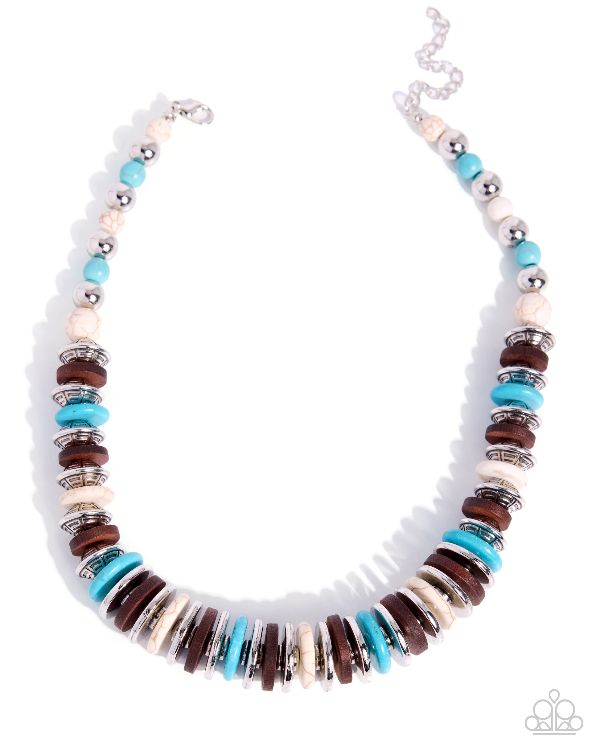 Multicolored beaded necklace on a white background