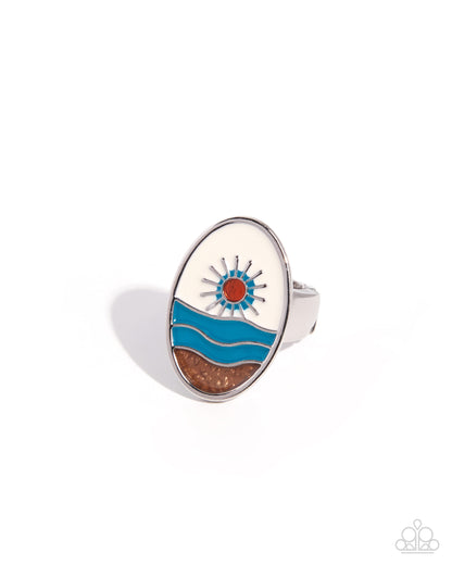 Ring with a sun and wave design on a white background