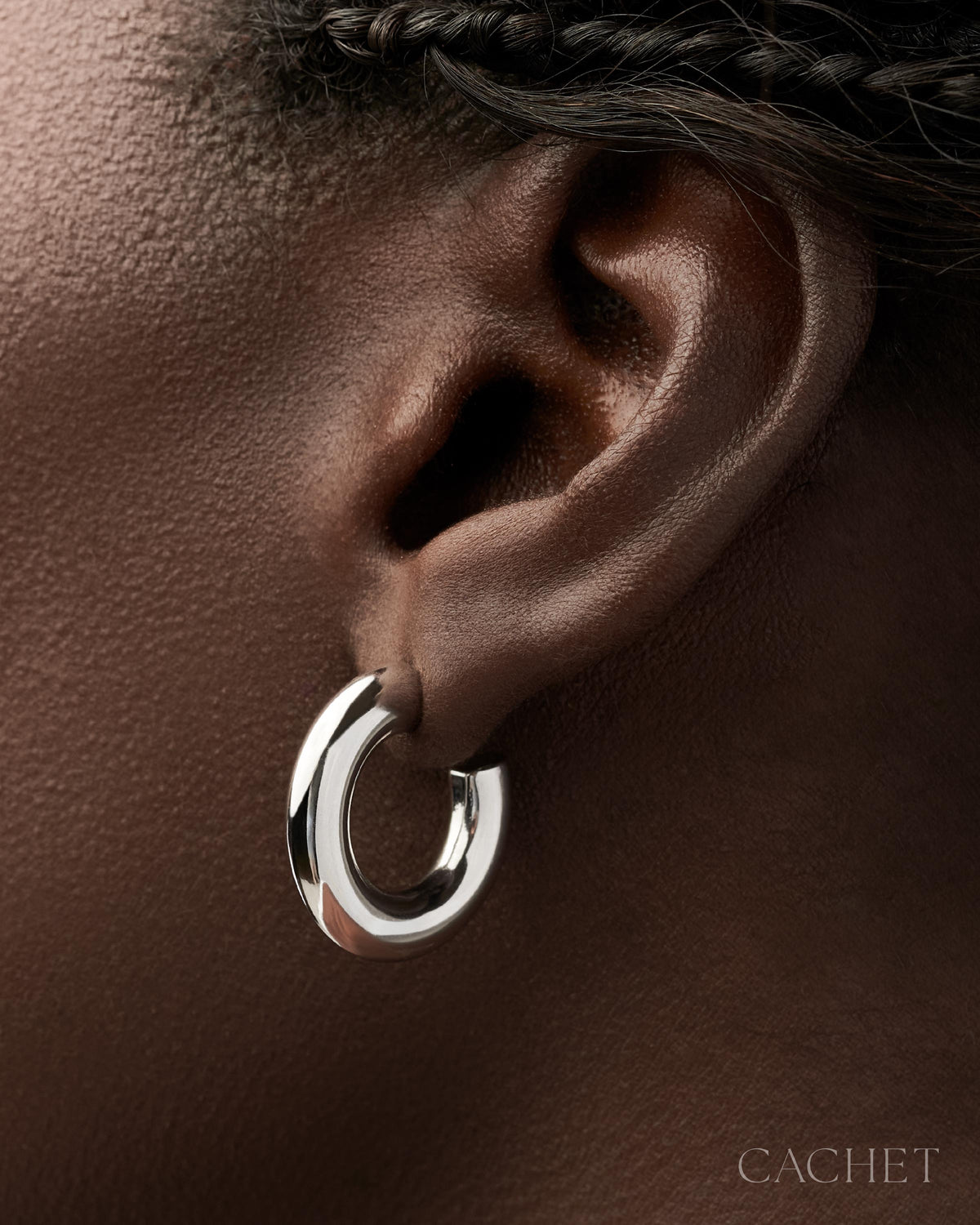 Pacifique premium stainless steel rhodium hoop earrings side view