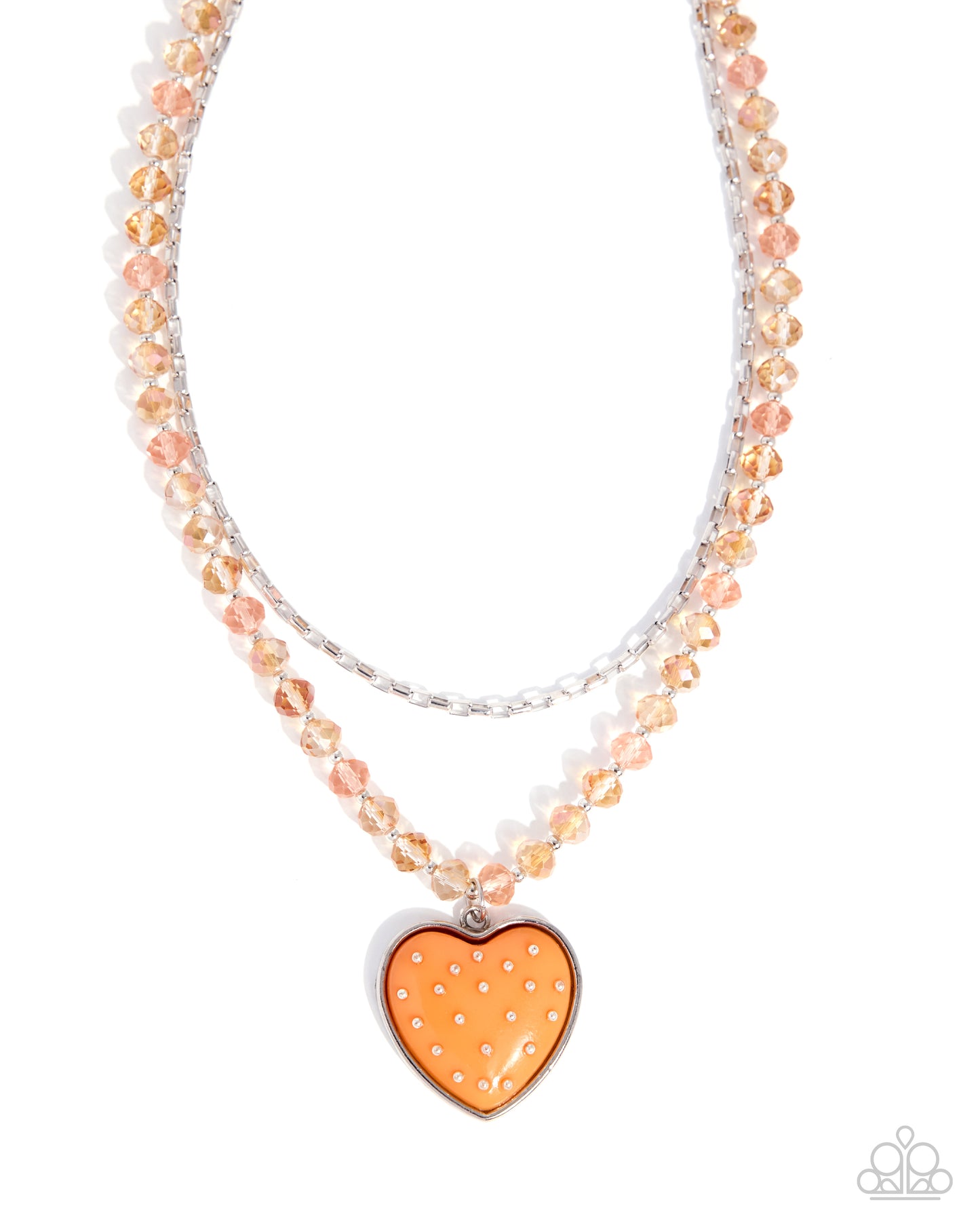 Necklace with heart-shaped orange pendant on a white background