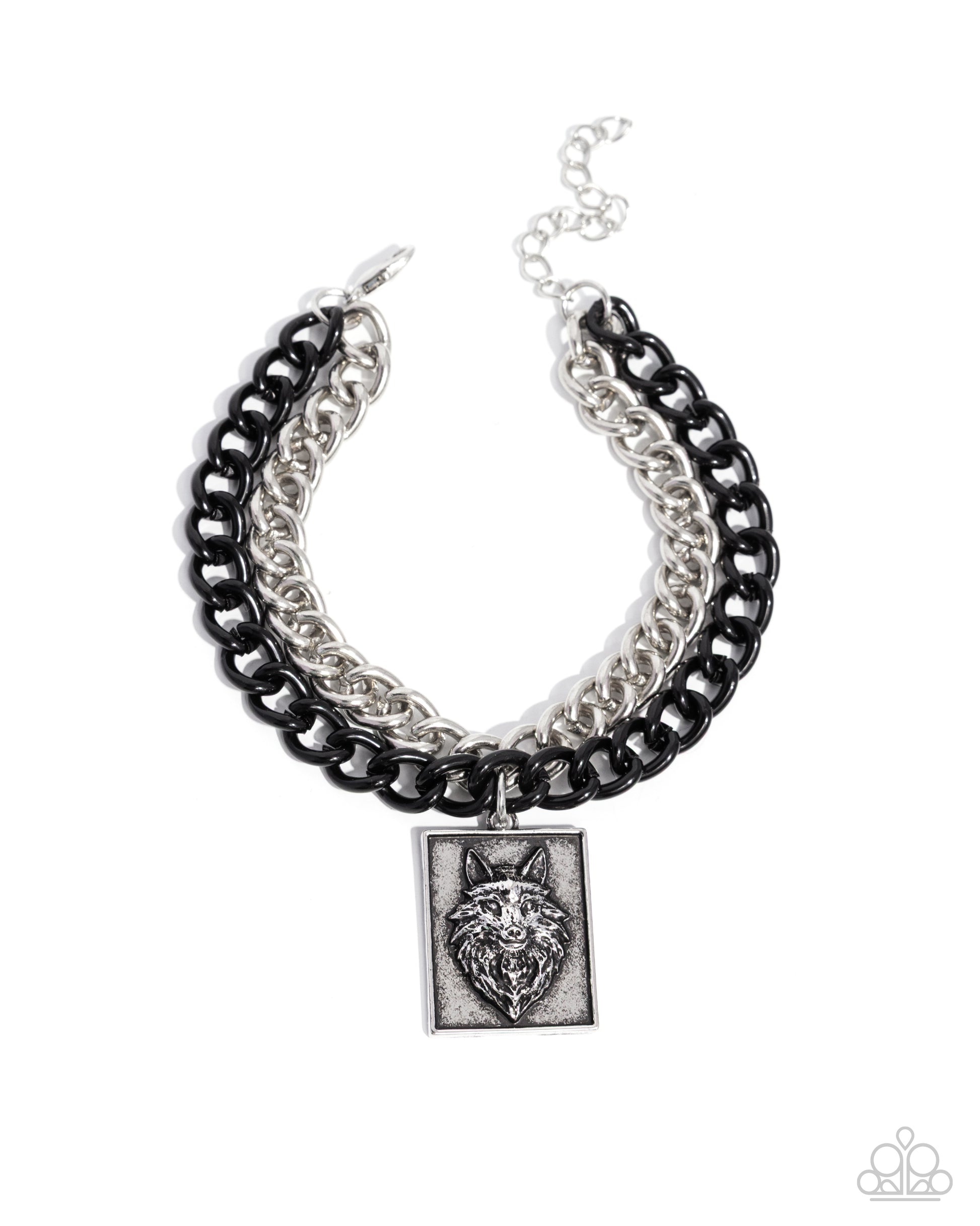 Necklace with black and silver chain design on a white background