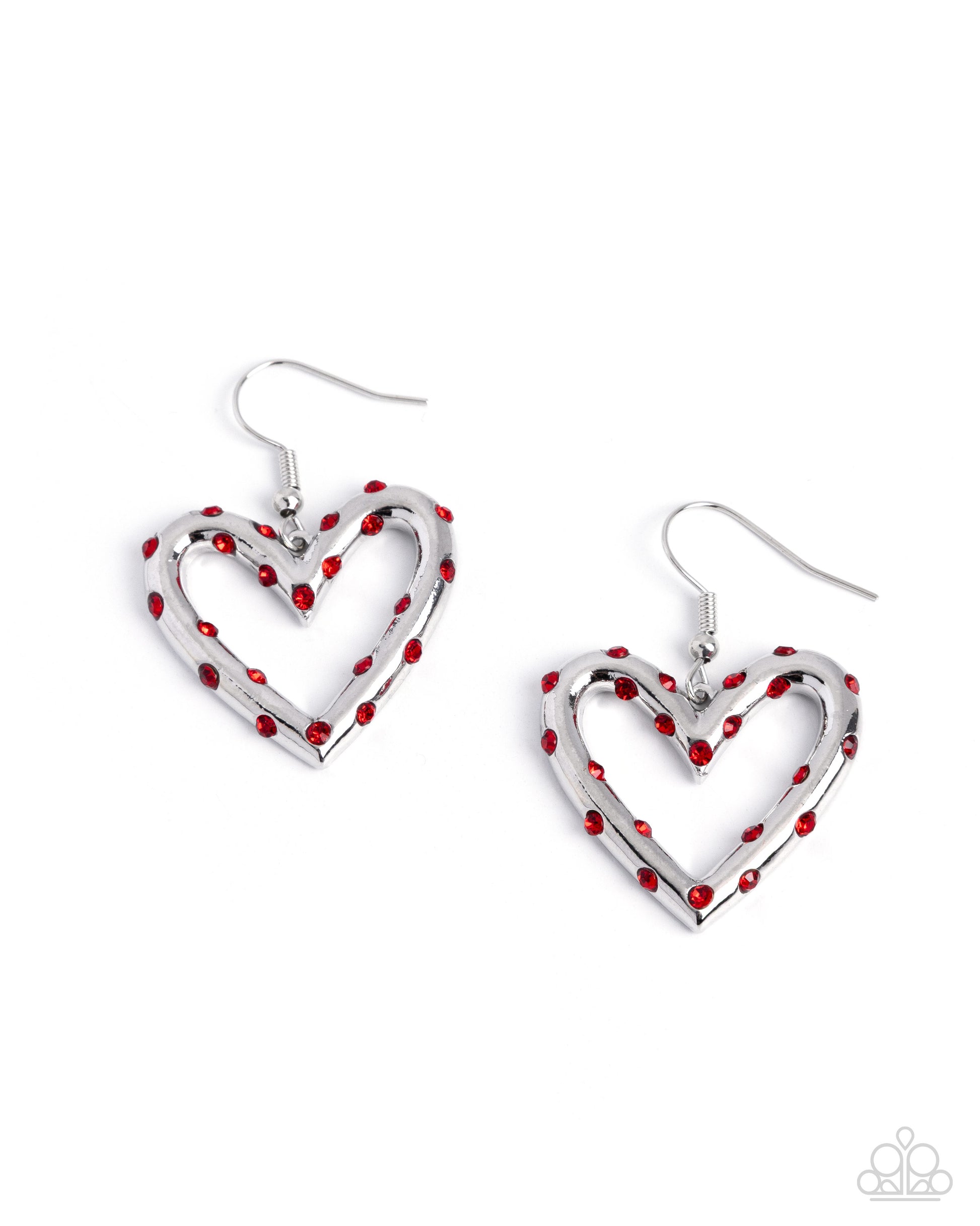 Heart-shaped earrings with red accents on a white background