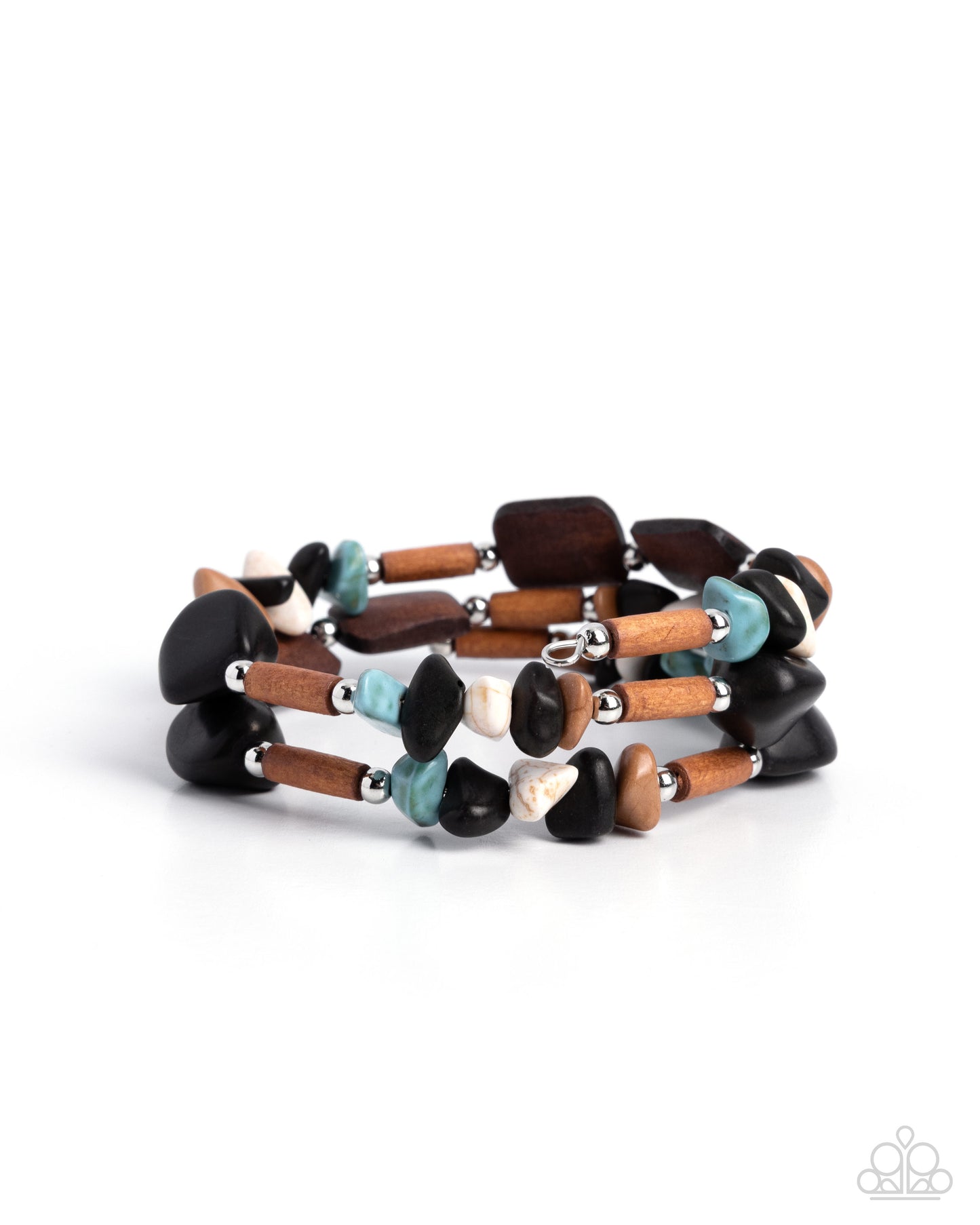 Stack of multicolored beaded bracelets on a white background