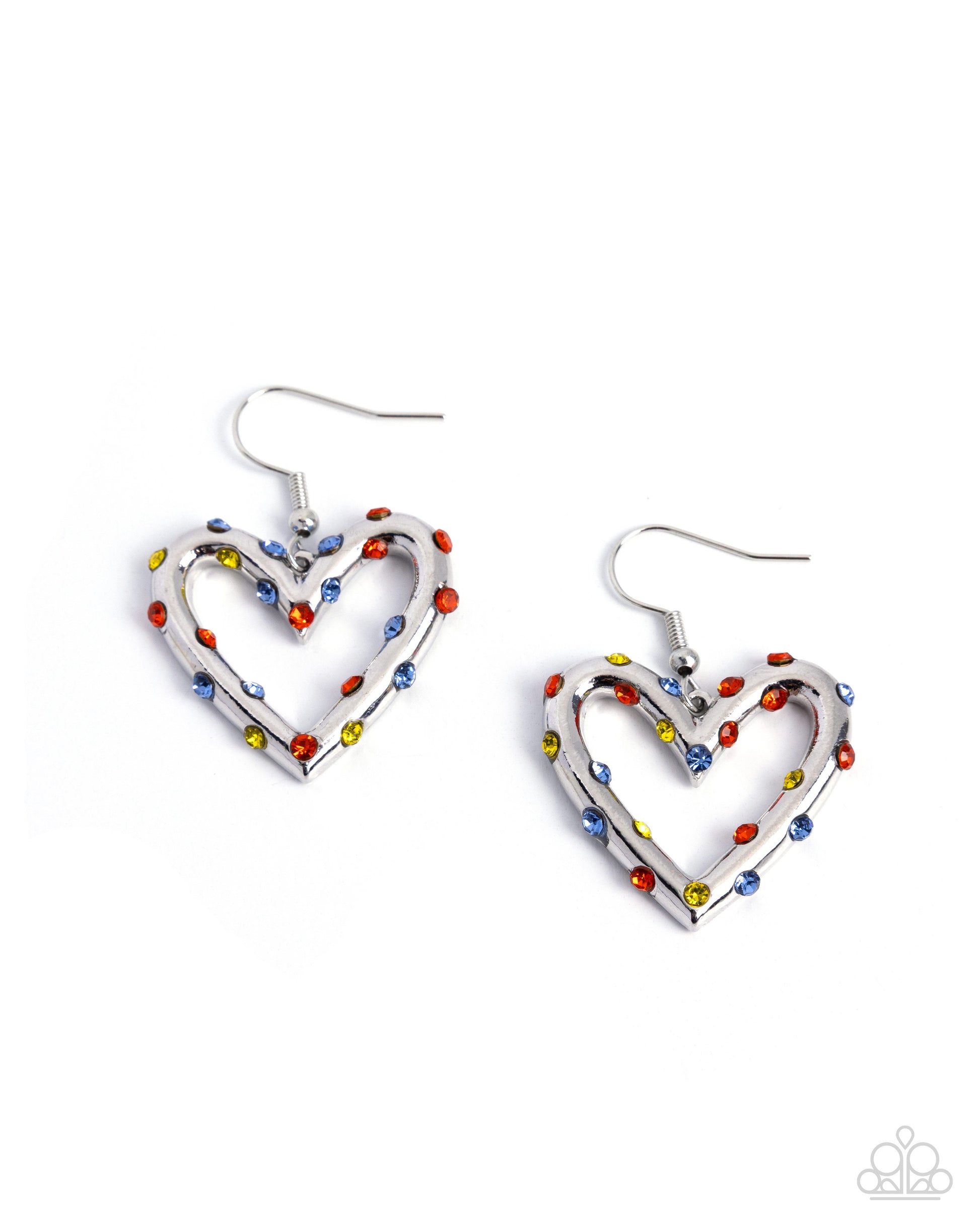 Heart-shaped earrings with colorful beads on a white background