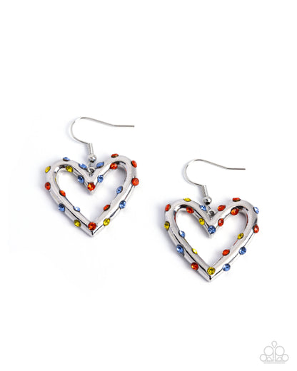 Heart-shaped earrings with colorful beads on a white background