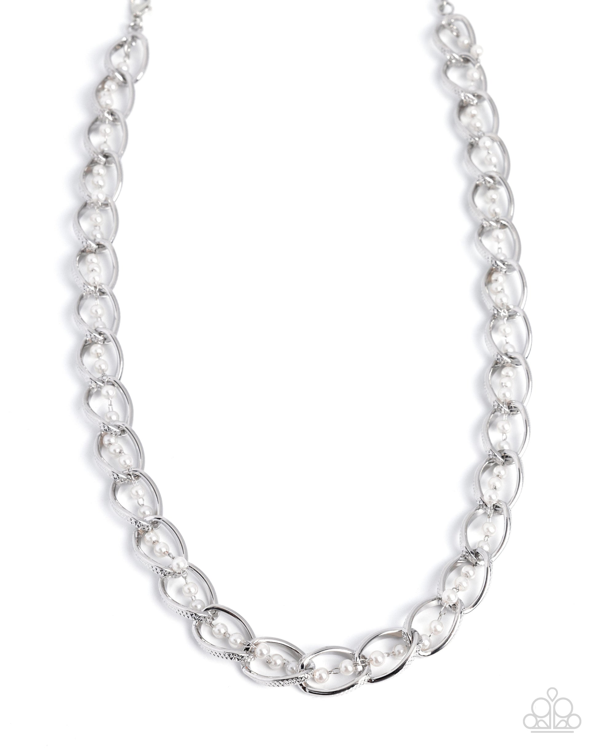 Silver chain necklace on a white background