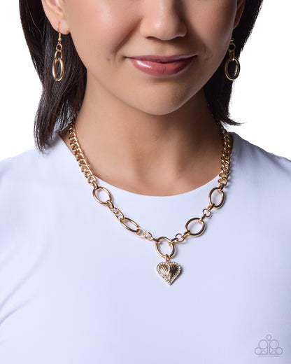 Lunch Date gold heart necklace and matching earrings