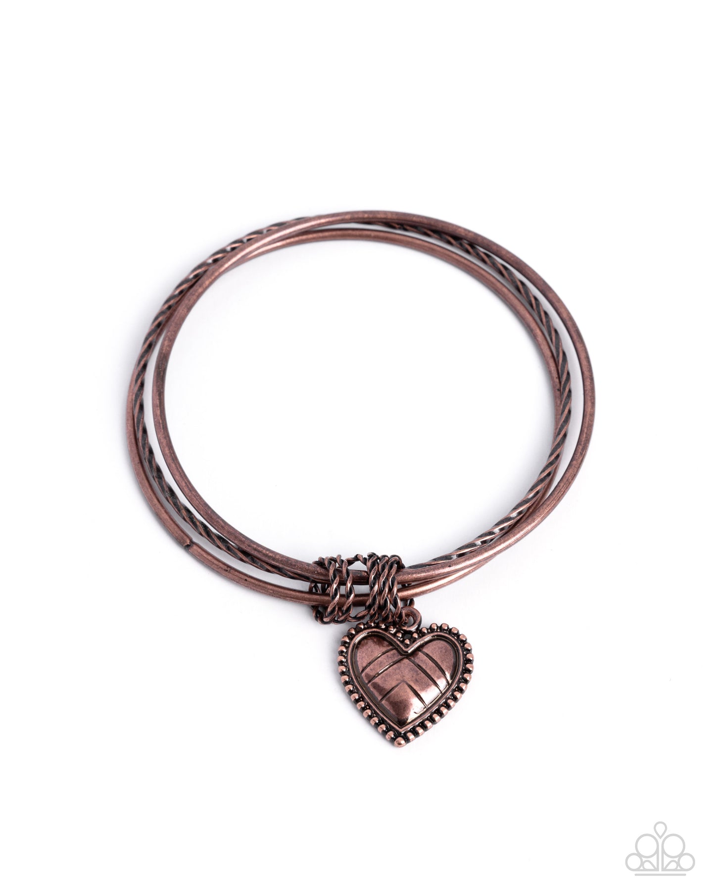 Bronze bracelet with heart charm on a white background