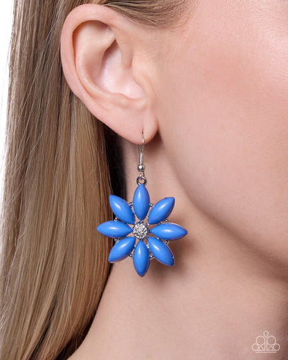 Blossoming Debut - Blue Flower Earrings by Paparazzi Accessories at Jewelry by Bretta - alternate view