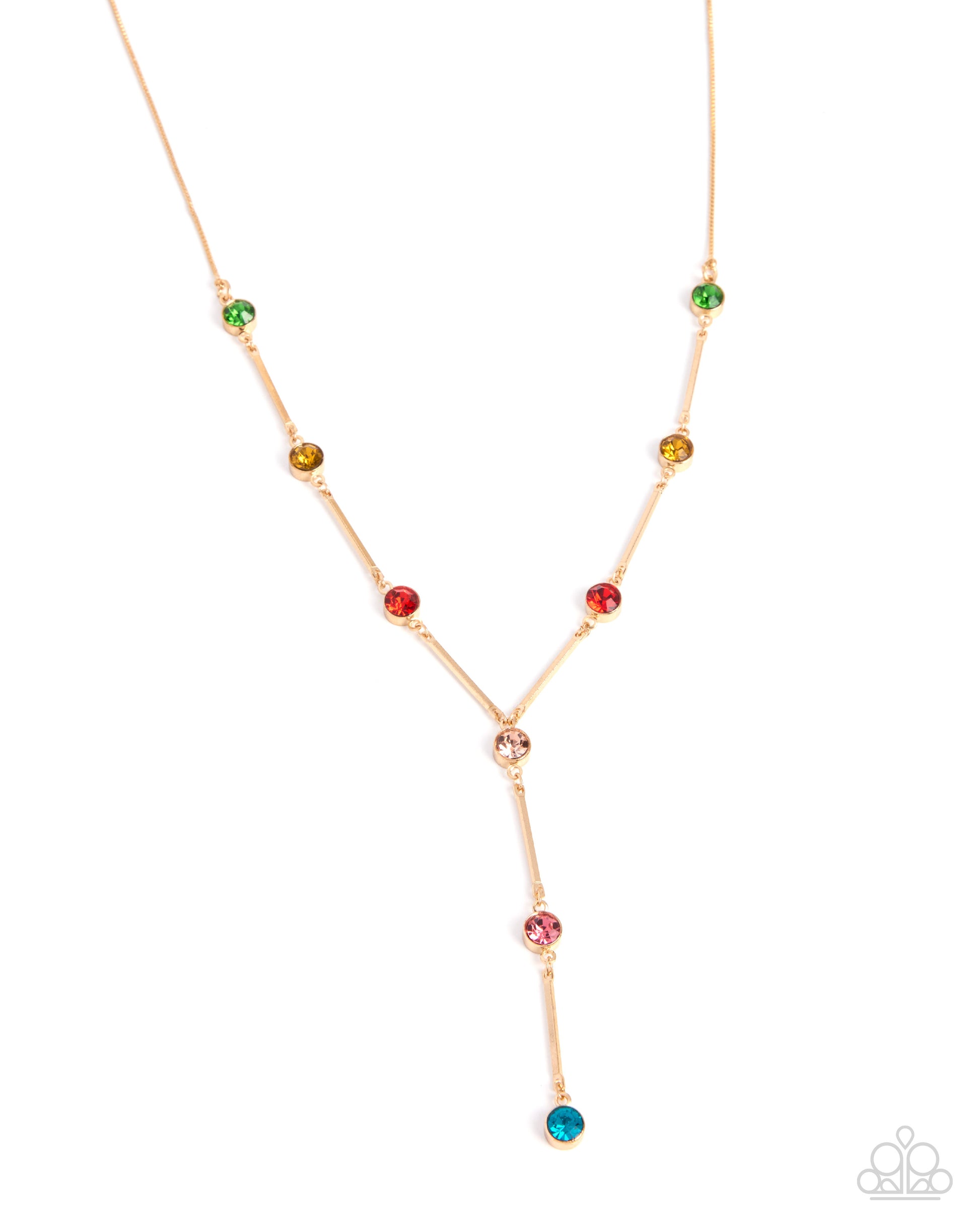 Necklace with multicolored beads on a white background
