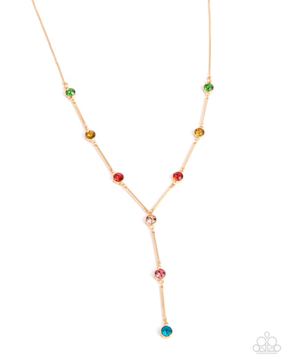 Necklace with multicolored beads on a white background