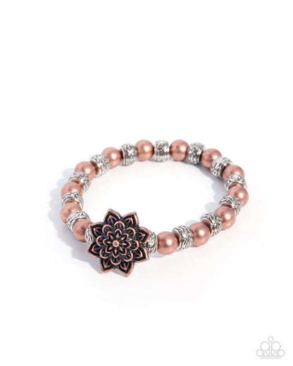 Calm and Collected copper beaded bracelet with lotus centerpiece