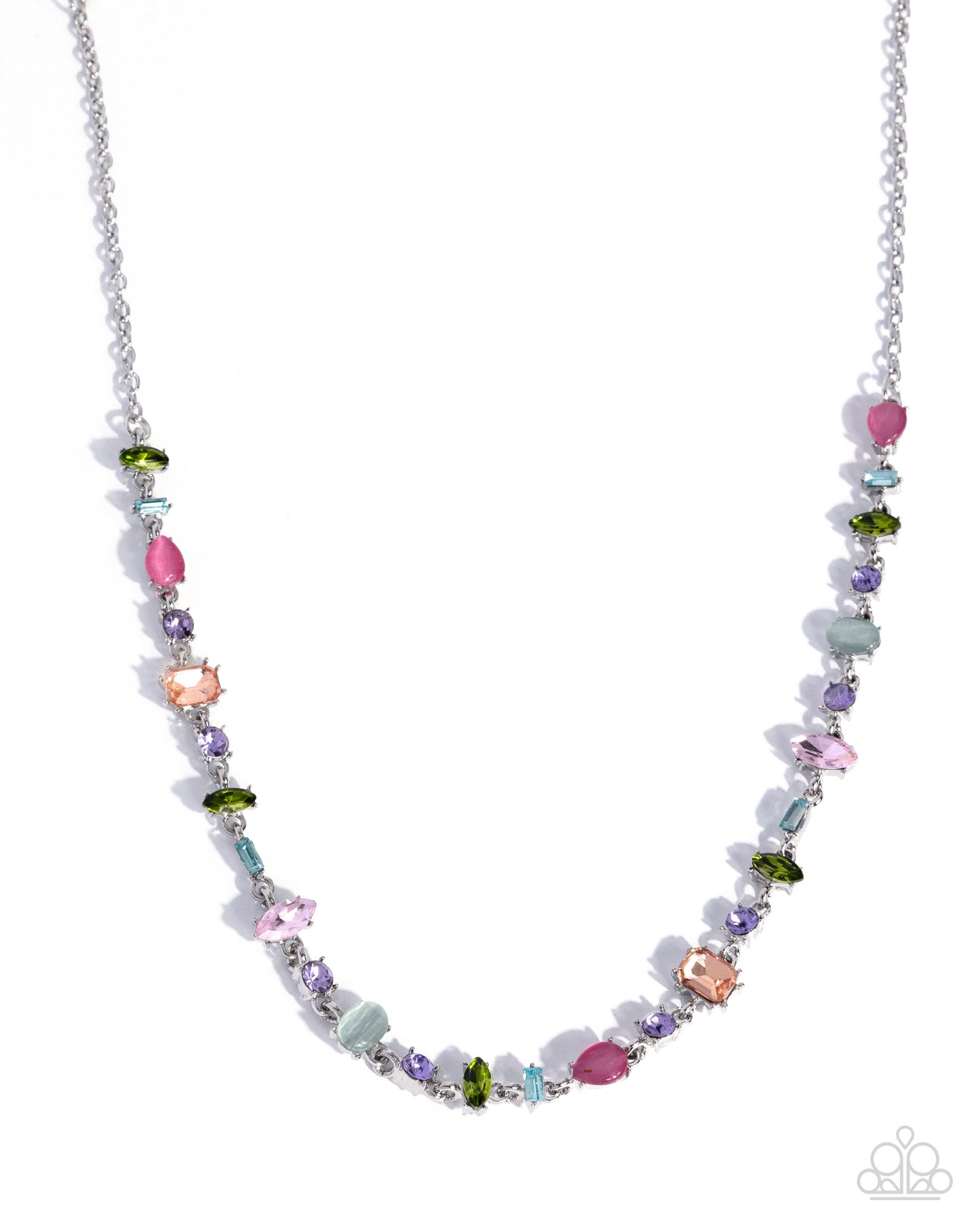 Necklace with multicolored beads on a white background