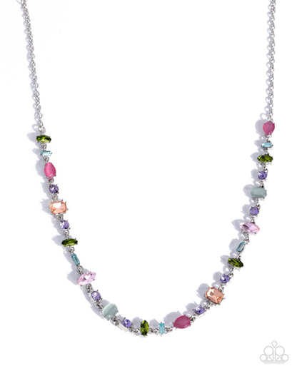 Necklace with multicolored beads on a white background
