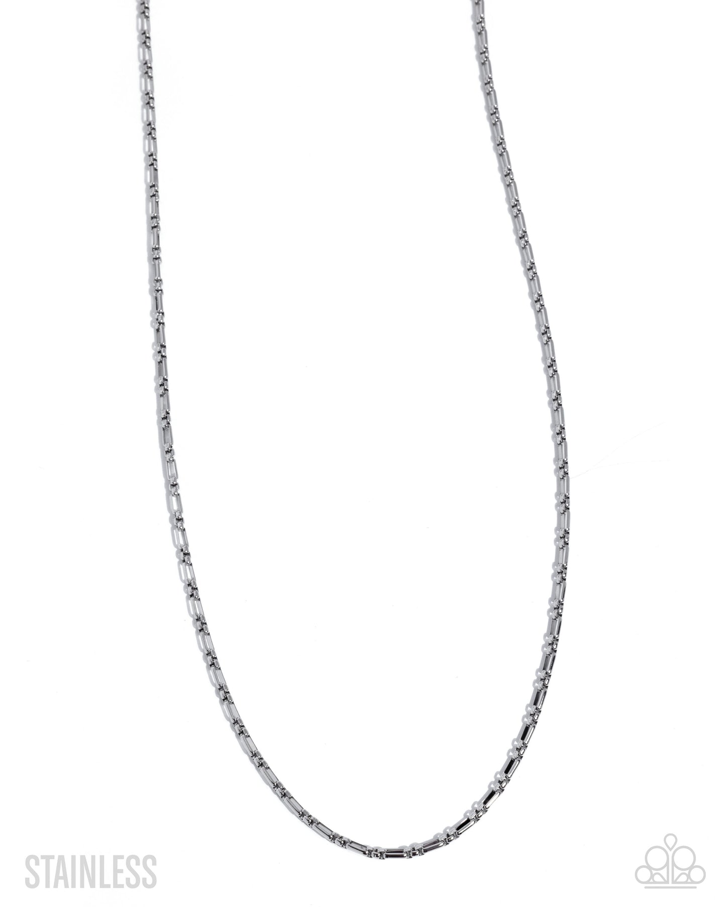 Silver chain necklace on a white background