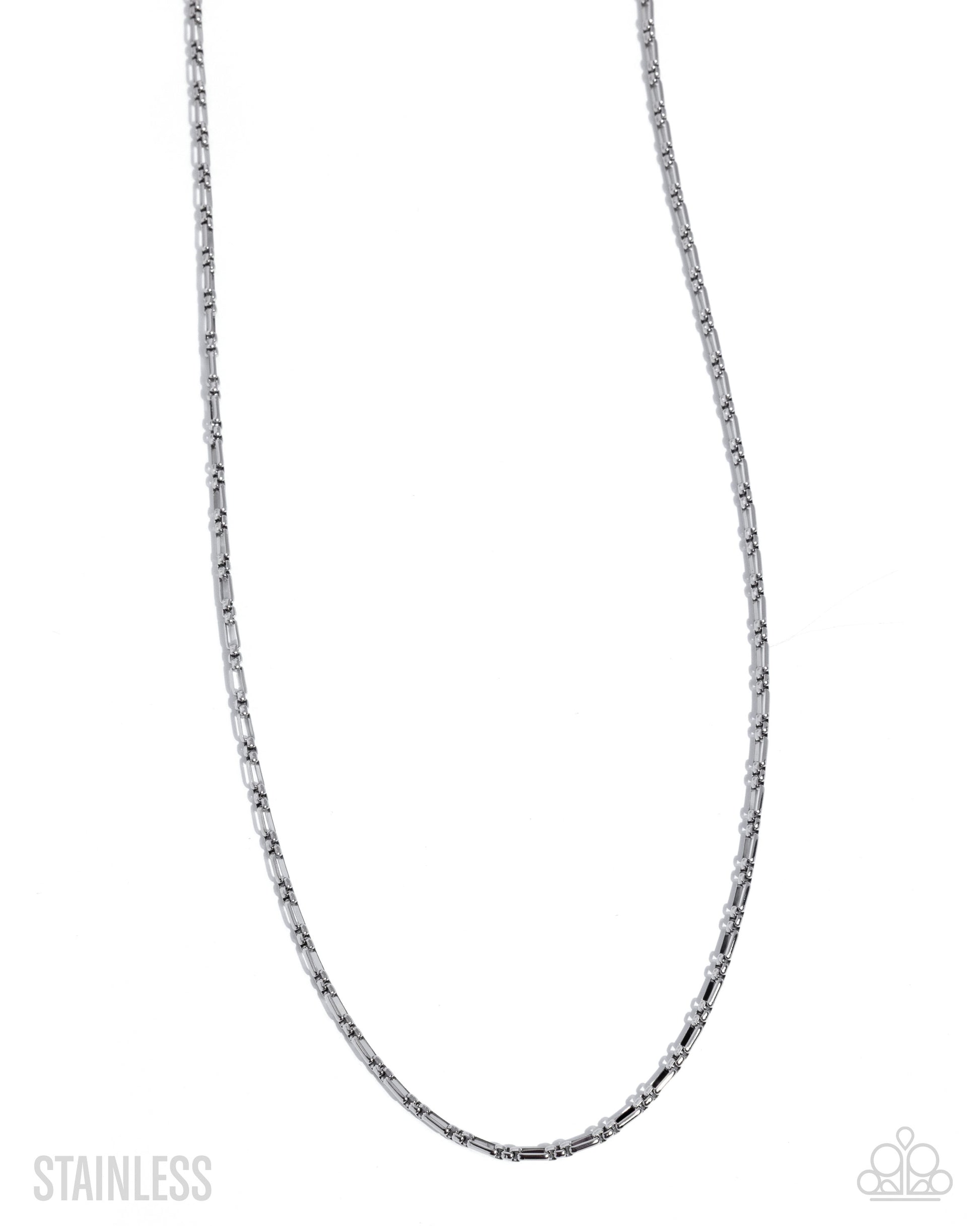 Silver chain necklace on a white background