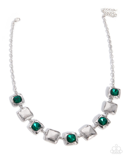 Cause of My Euphoria green emerald gem necklace with hammered silver squares