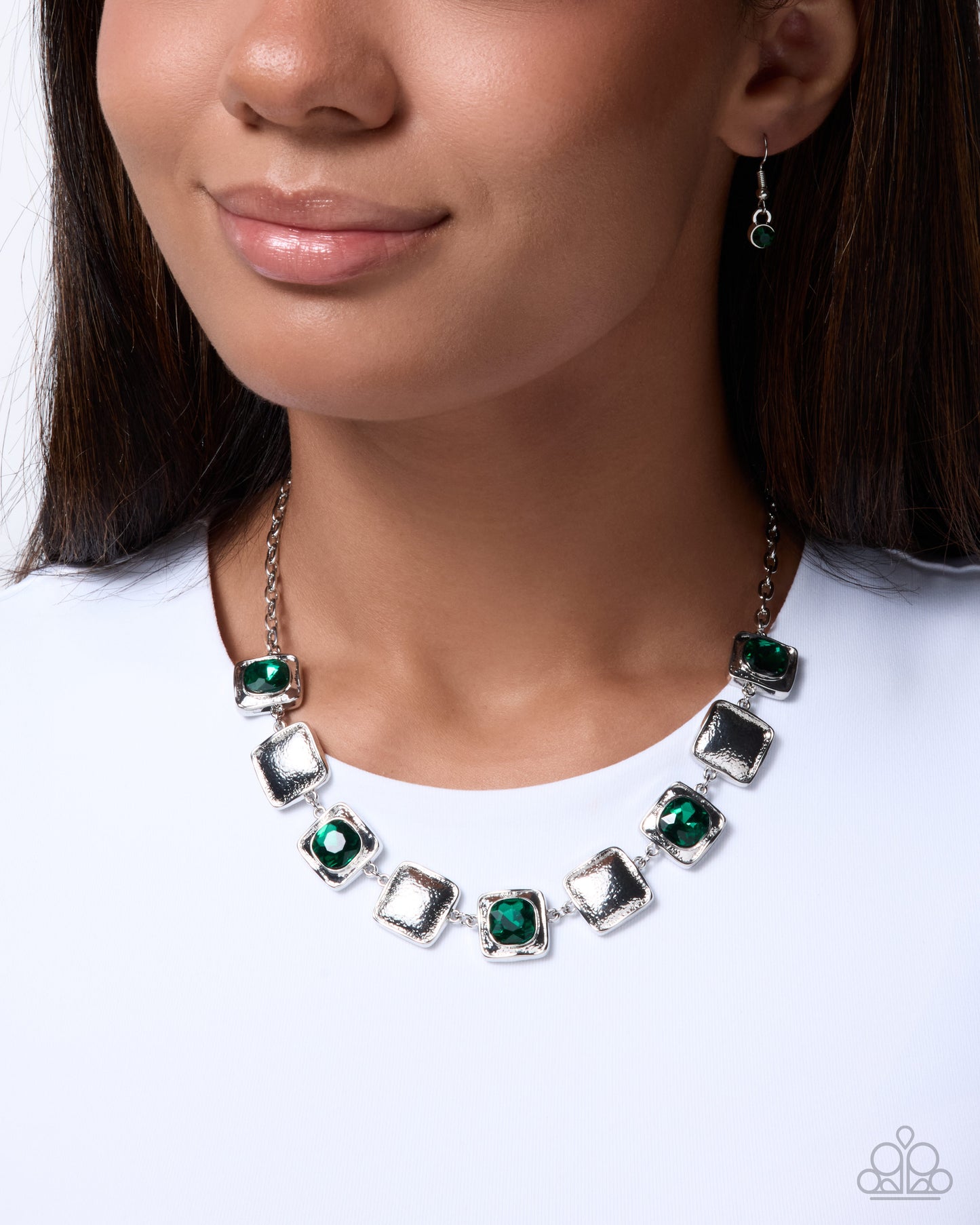 Cause of My Euphoria green radiant cut gem necklace detail