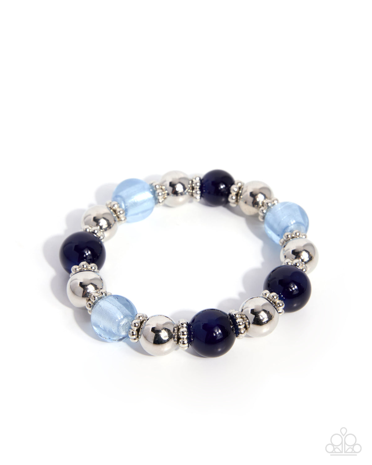 Clear Conviction blue beaded stretch bracelet with silver floral beads