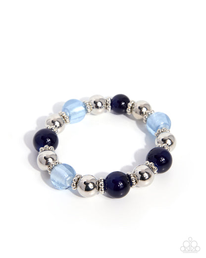 Clear Conviction blue beaded stretch bracelet with silver floral beads