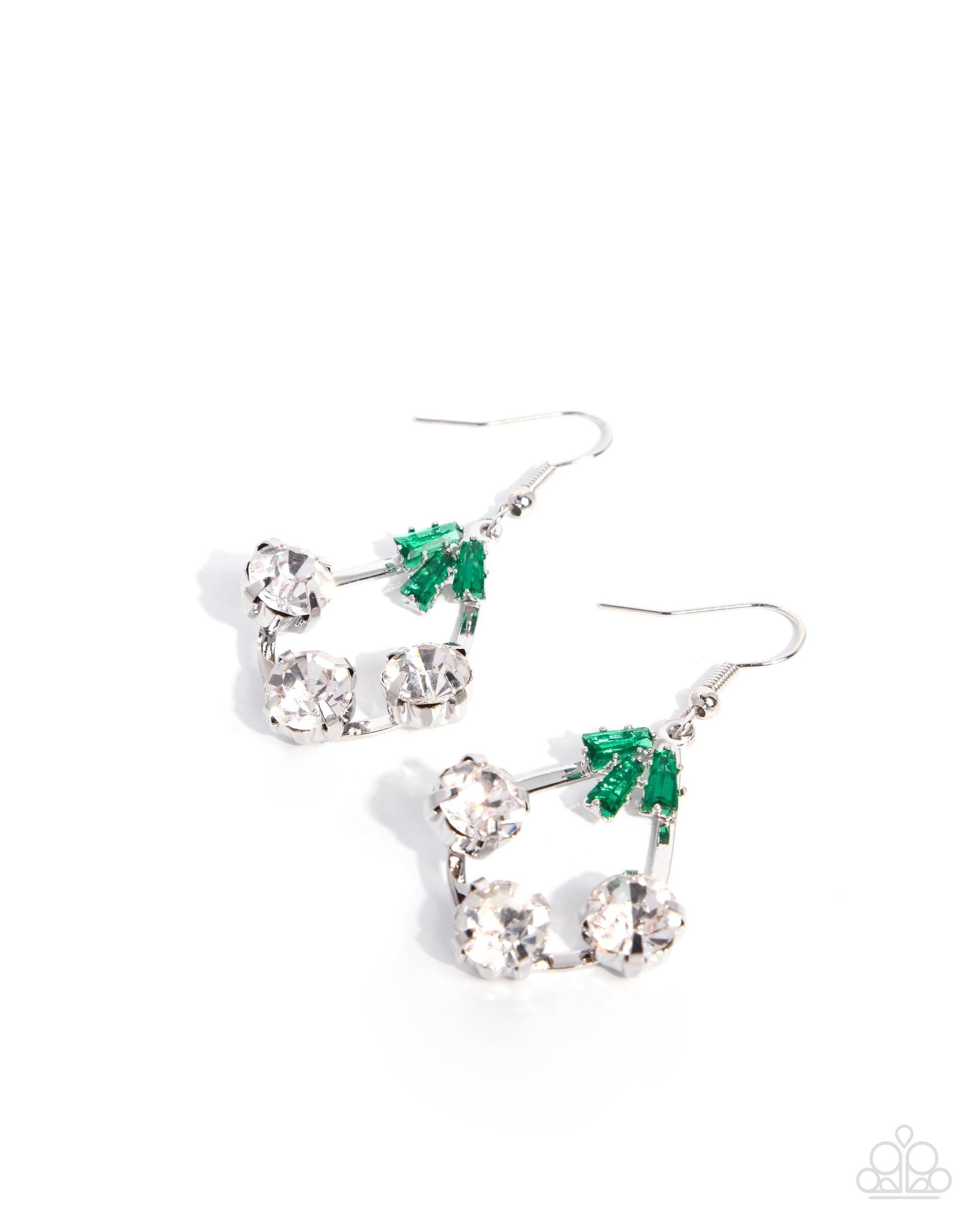 Crowning Color green emerald gem teardrop earrings with silver hoops