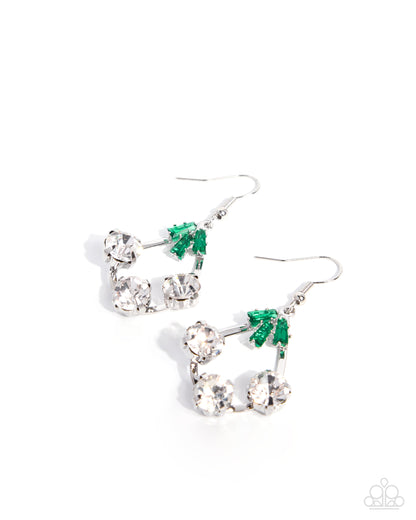 Crowning Color green emerald gem teardrop earrings with silver hoops