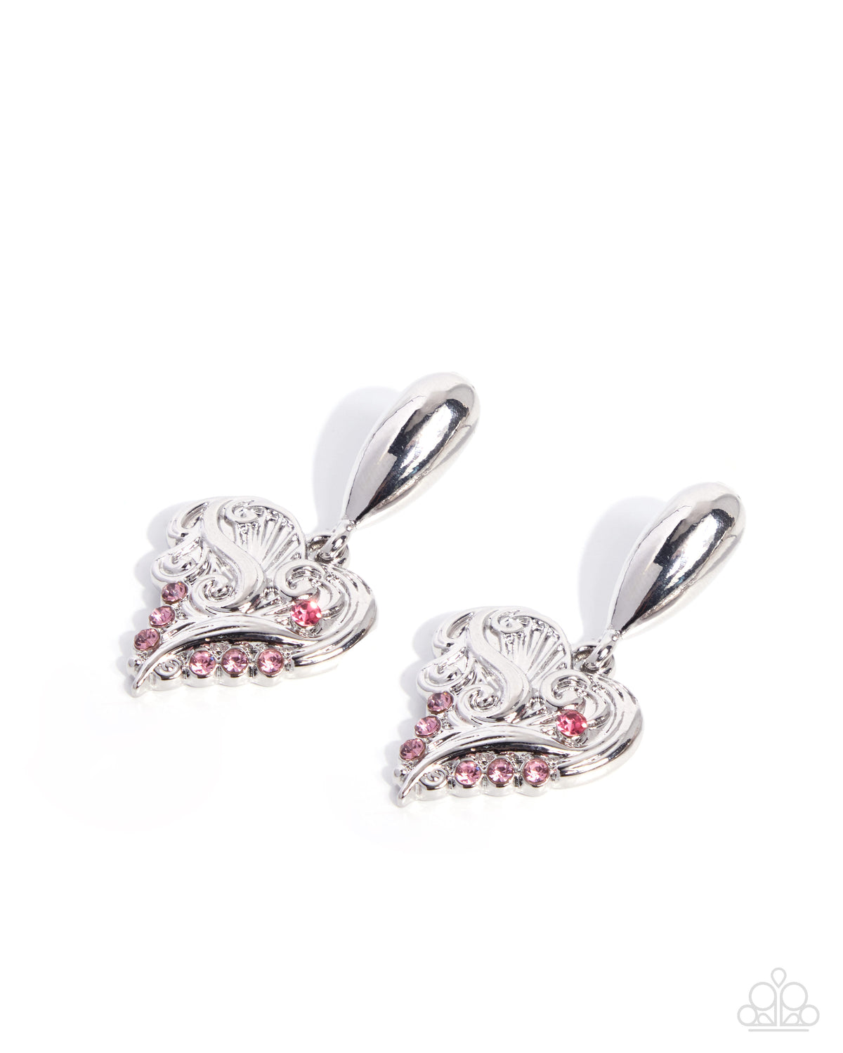 Secret Suitor pink heart post earrings with rose rhinestones