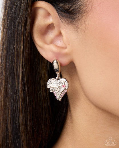 Secret Suitor pink and silver heart earrings by Paparazzi Accessories