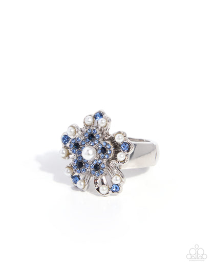 Easygoing Bloom blue floral pearl and rhinestone statement ring