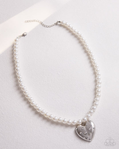 Full view of Charming Cadence white necklace and earrings