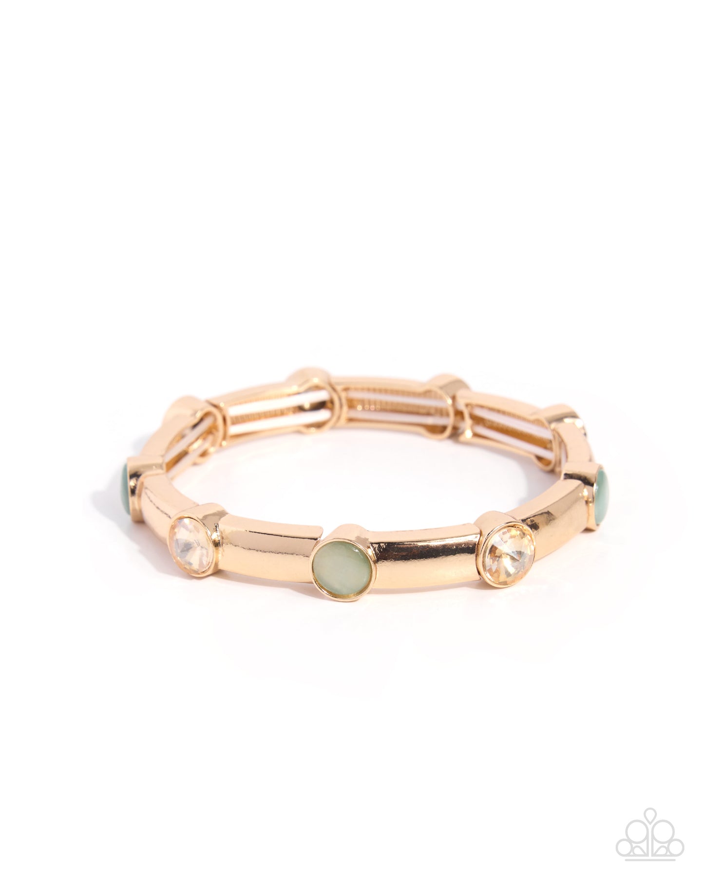 Comfortable Class green cat's eye stretch bracelet with gold accents | Jewelry by Bretta