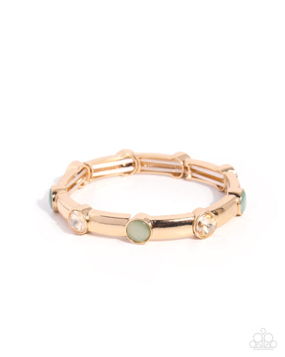 Comfortable Class green cat's eye stretch bracelet with gold accents | Jewelry by Bretta