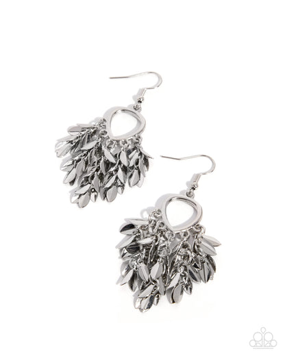 Fringe Freestyle silver leaf dangle earrings by Paparazzi Accessories